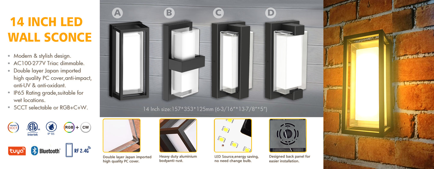 14" 22W 5CCT WALL SCONCE (BLACK) KELVIN ADJUSTABLE
