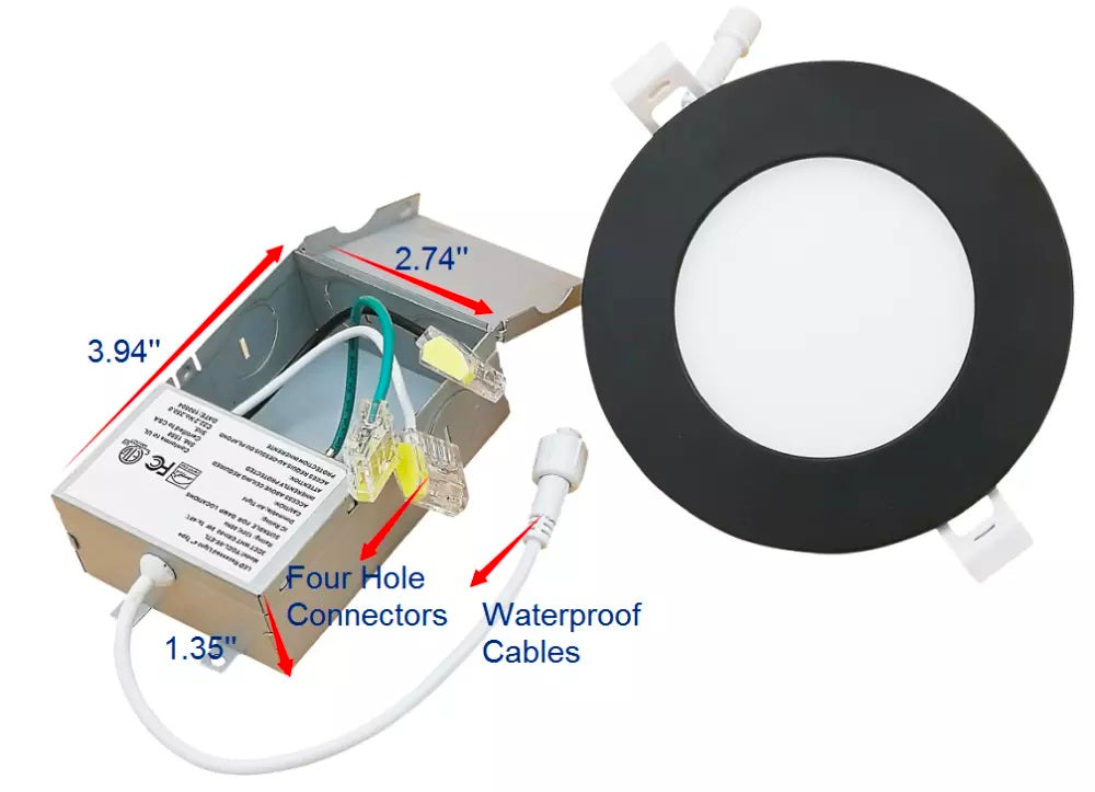 Ultra Thin BLACK ROUND 4in 9w 5 CCT Switchable (2700K, 3000K, 3500K, 4000K, 5000K) Dimmable