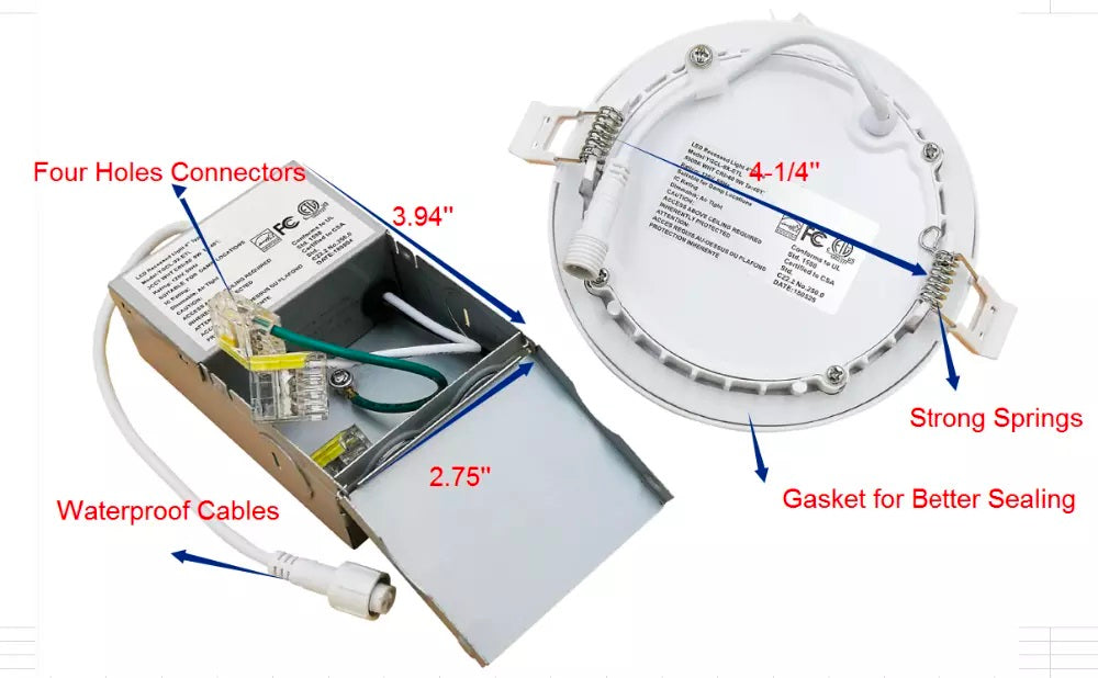 Ultra Thin Gimbal/Angle-Adjustable 4in 9w 3CCT SWITCHABLE (3000K/4000K/5000K) Dimmable