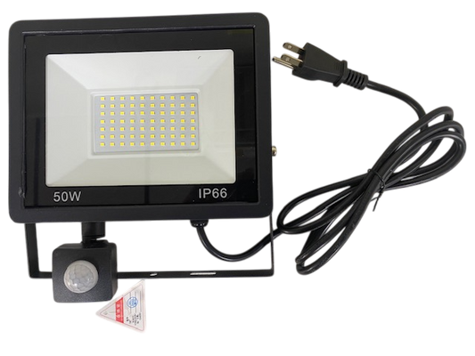(NEW!!) 50 Watt Flood Light With PIR MOTION SENSOR and 6ft 3-Prong AC Power Cord 6,500 Lumens