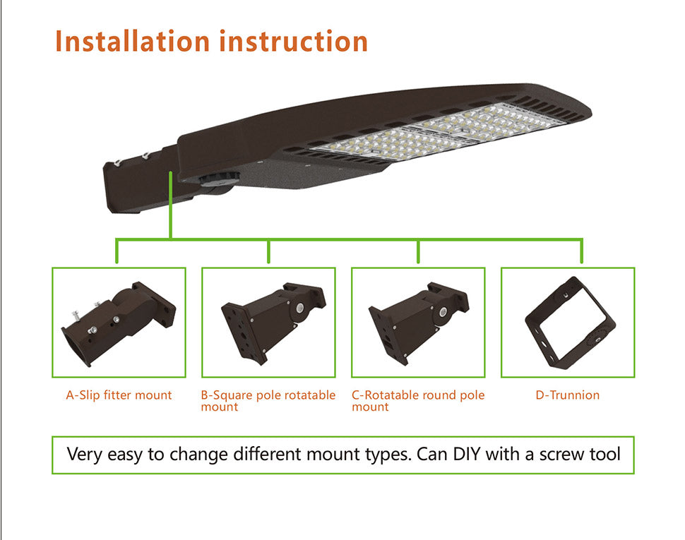 Shoe Box Light WATTAGE SWITCHABLE (100w/150w/200w) 34,000 Lumen 120-347Vac w/4ft AC Cord (Optional Remote Programmability or Dusk to Dawn Sensor)