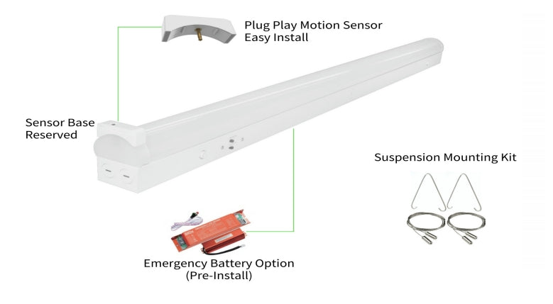 (4-PACK) PRO-SELECT 4 Foot Shop Light - Kelvin and Wattage Tune-Able (CURVED PC LENS)(24W/32W/40W) (3500K/4000K/5000K/6500K) PRE-INSTALLED 12VDC AUX SOCKET