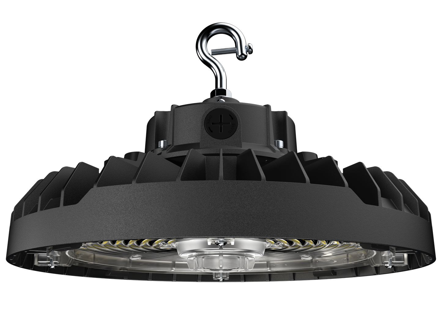 PRO-SELECT UFO High Bay 120-277V 150lm/w  240w/200w/150w Selectable 3500K/4000K/5000K Tunable W/Pre-Installed 12V AUX PIN Sensor Socket 36,000 Lumens w/6ft Whip Cord