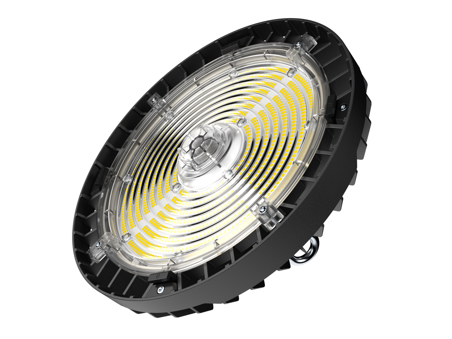 PRO-SELECT UFO High Bay 120-277V 150lm/w  240w/200w/150w Selectable 3500K/4000K/5000K Tunable W/Pre-Installed 12V AUX PIN Sensor Socket 36,000 Lumens w/6ft Whip Cord