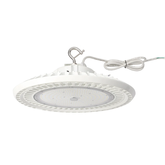 WHITE UFO HIGHBAY - 27,000 LUMENS - WATTAGE ADJUSTABLE - 5000K 0-10V DIMMABLE 100-277VAC