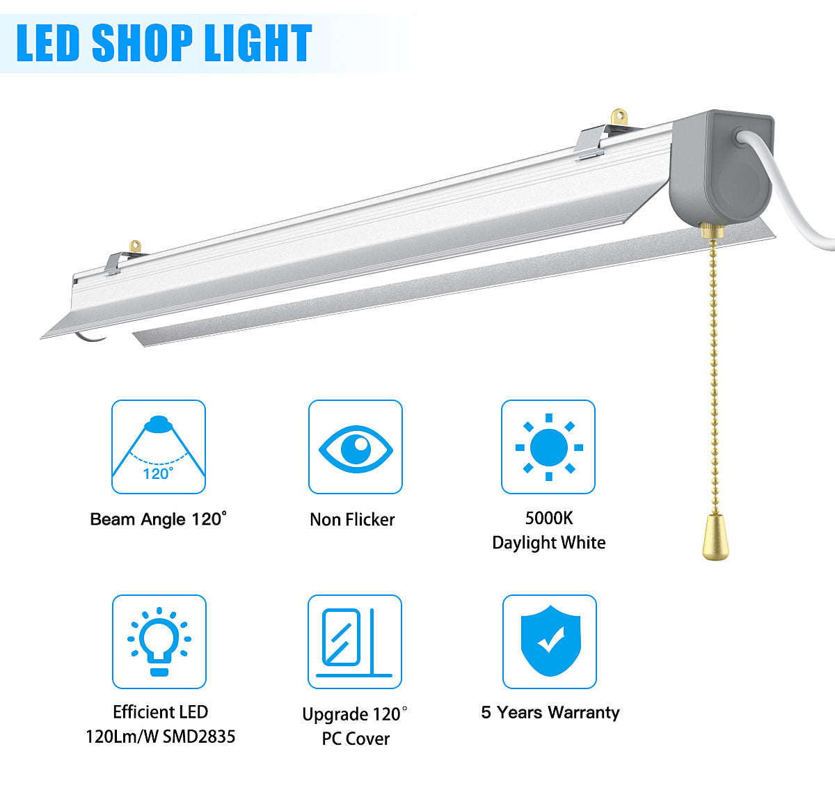 4ft 80W SHOP LIGHT 10,400lm - LINKABLE-  W/PULL SWITCH - NO RF DRIVER