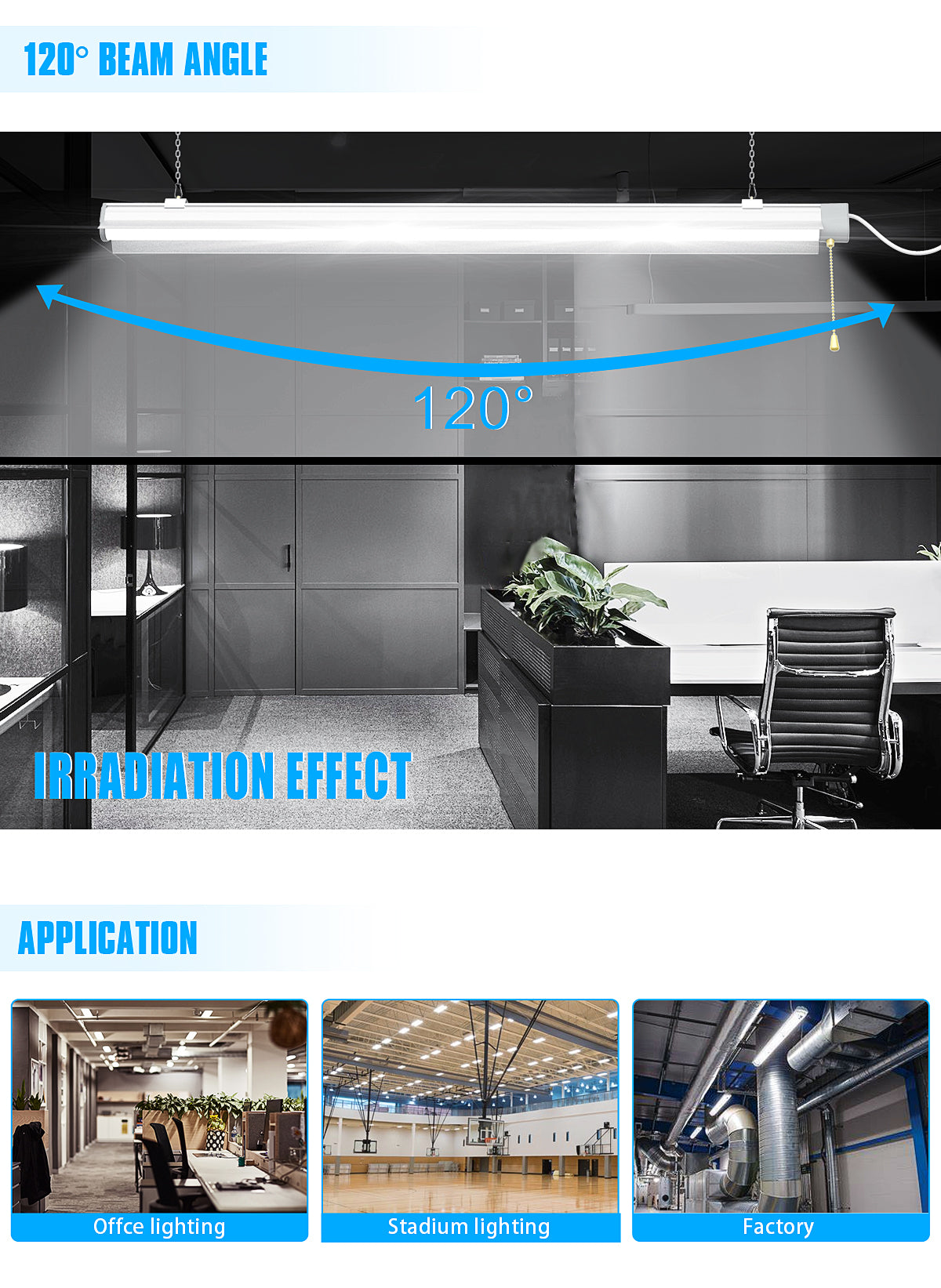 4ft 80W SHOP LIGHT 10,400lm - LINKABLE-  W/PULL SWITCH - NO RF DRIVER