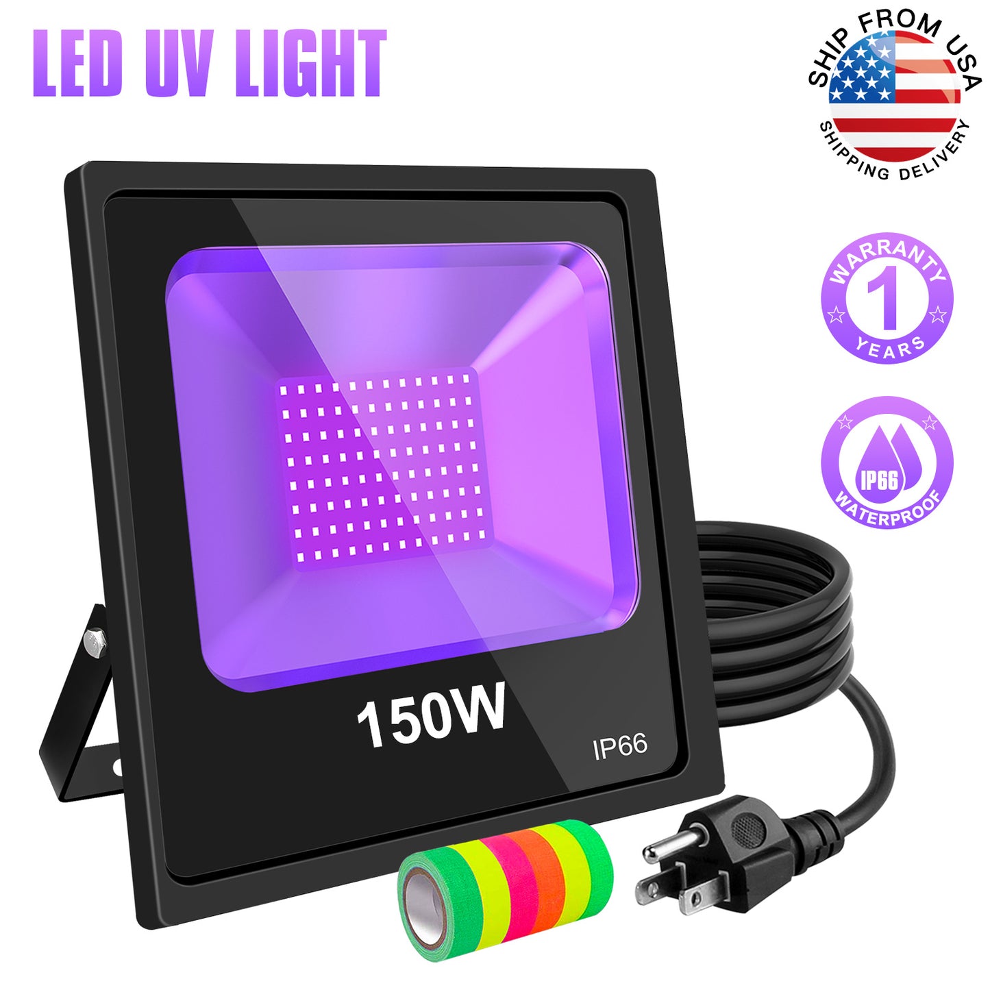 100W FLOOD BLACK LIGHT / UV LAMP / CLEAR LENS