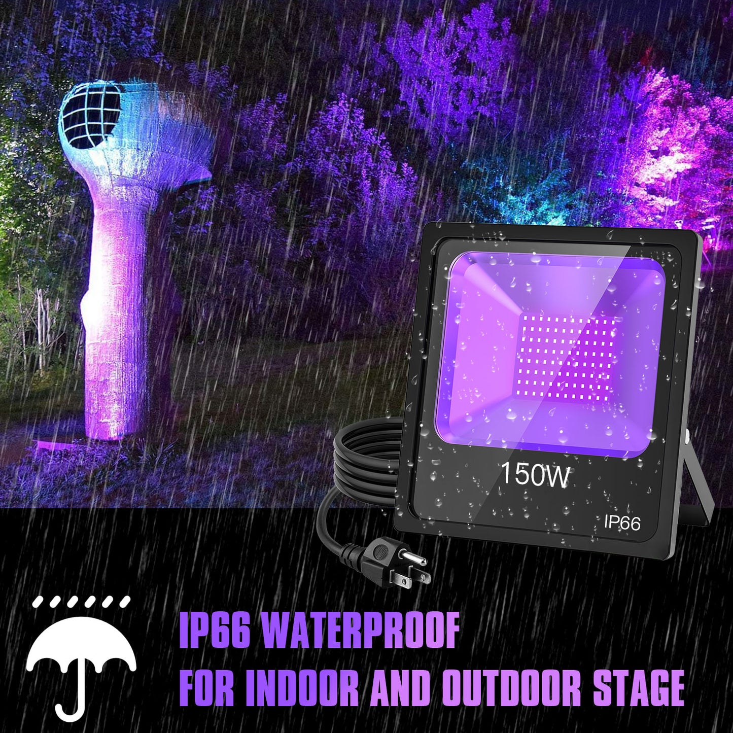 100W FLOOD BLACK LIGHT / UV LAMP / CLEAR LENS