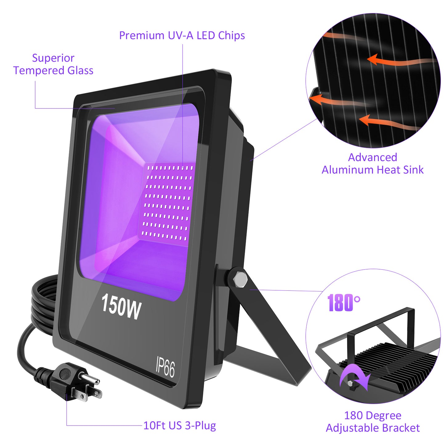 100W FLOOD BLACK LIGHT / UV LAMP / CLEAR LENS