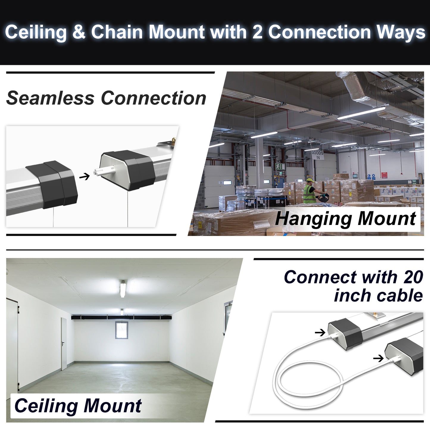 4ft 120W SHOP LIGHT 15,600lm - LINKABLE-  W/PULL SWITCH - NO RF DRIVER