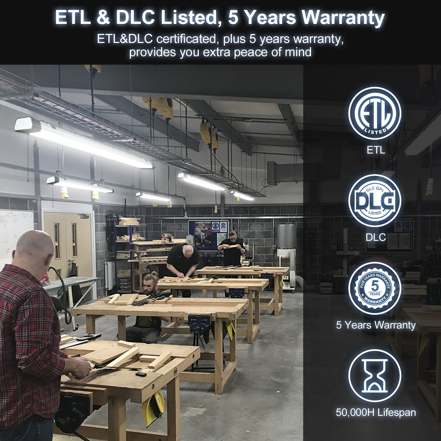 4ft 120W SHOP LIGHT 15,600lm - LINKABLE-  W/PULL SWITCH - NO RF DRIVER