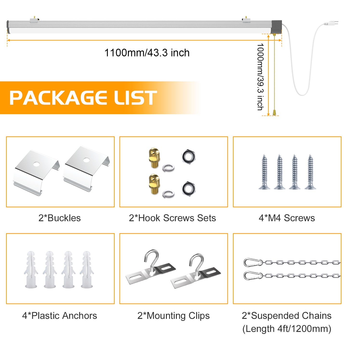 4ft 80W SHOP LIGHT 10,400lm - LINKABLE-  W/PULL SWITCH - NO RF DRIVER