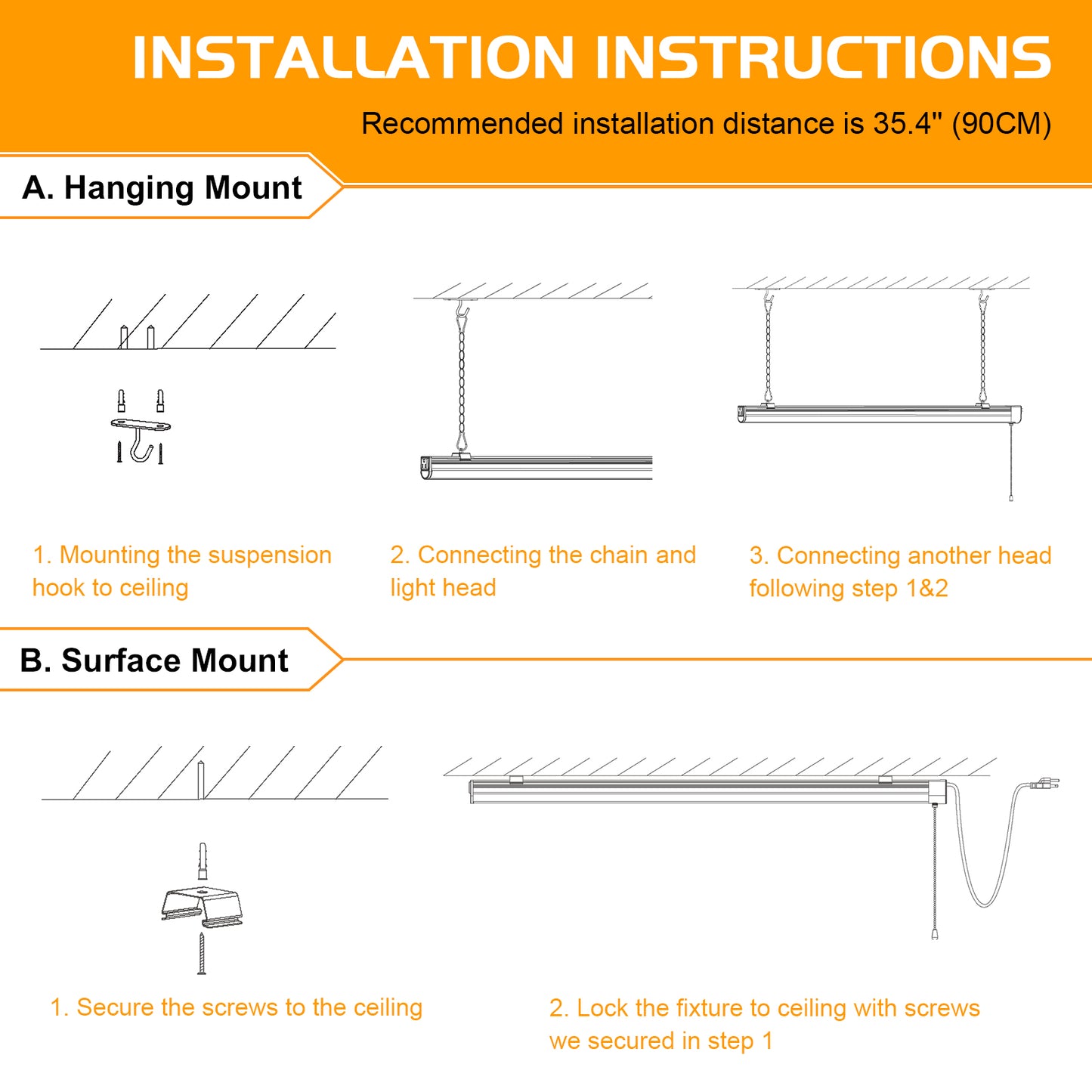 4ft 80W SHOP LIGHT 10,400lm - LINKABLE-  W/PULL SWITCH - NO RF DRIVER