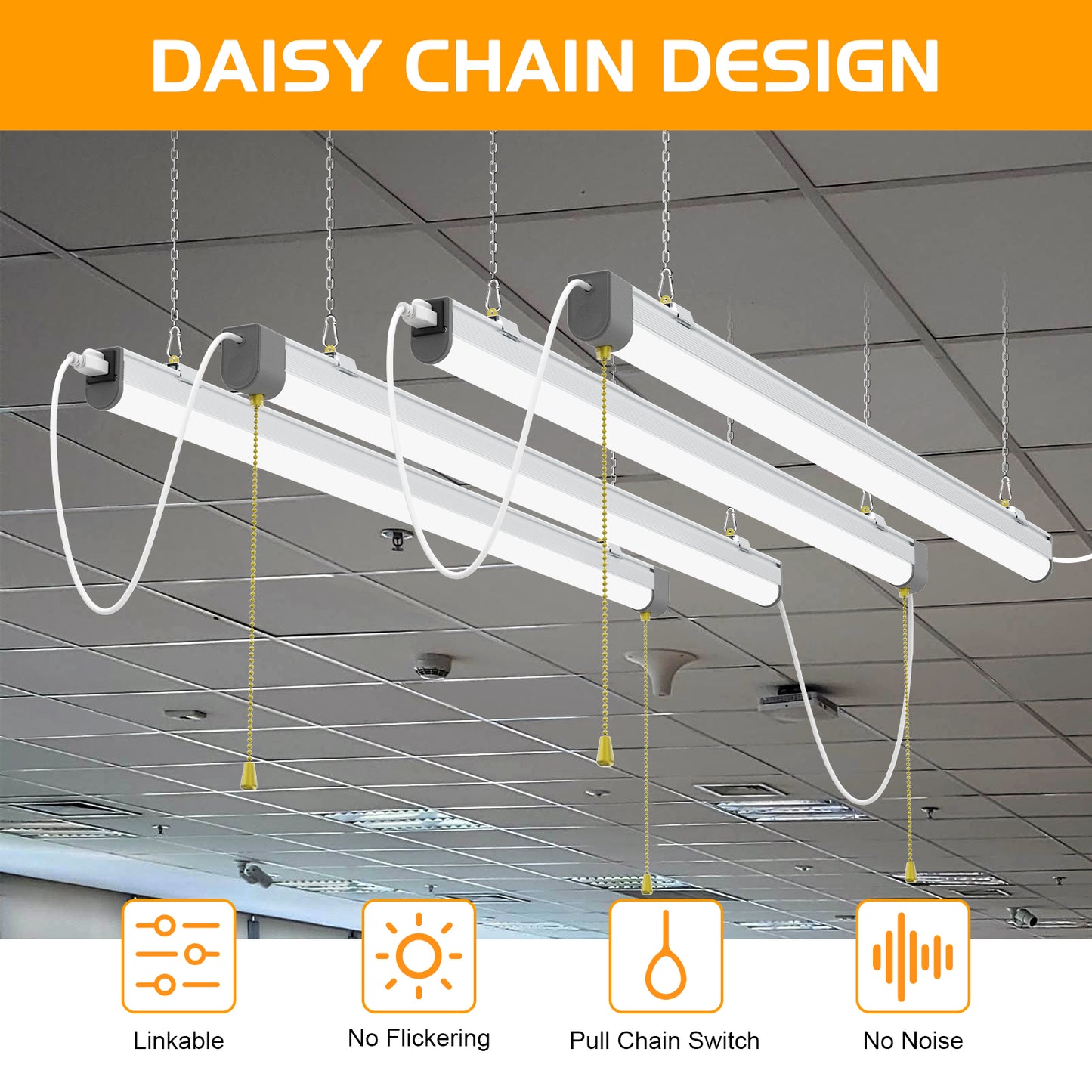 4ft 80W SHOP LIGHT 10,400lm - LINKABLE-  W/PULL SWITCH - NO RF DRIVER