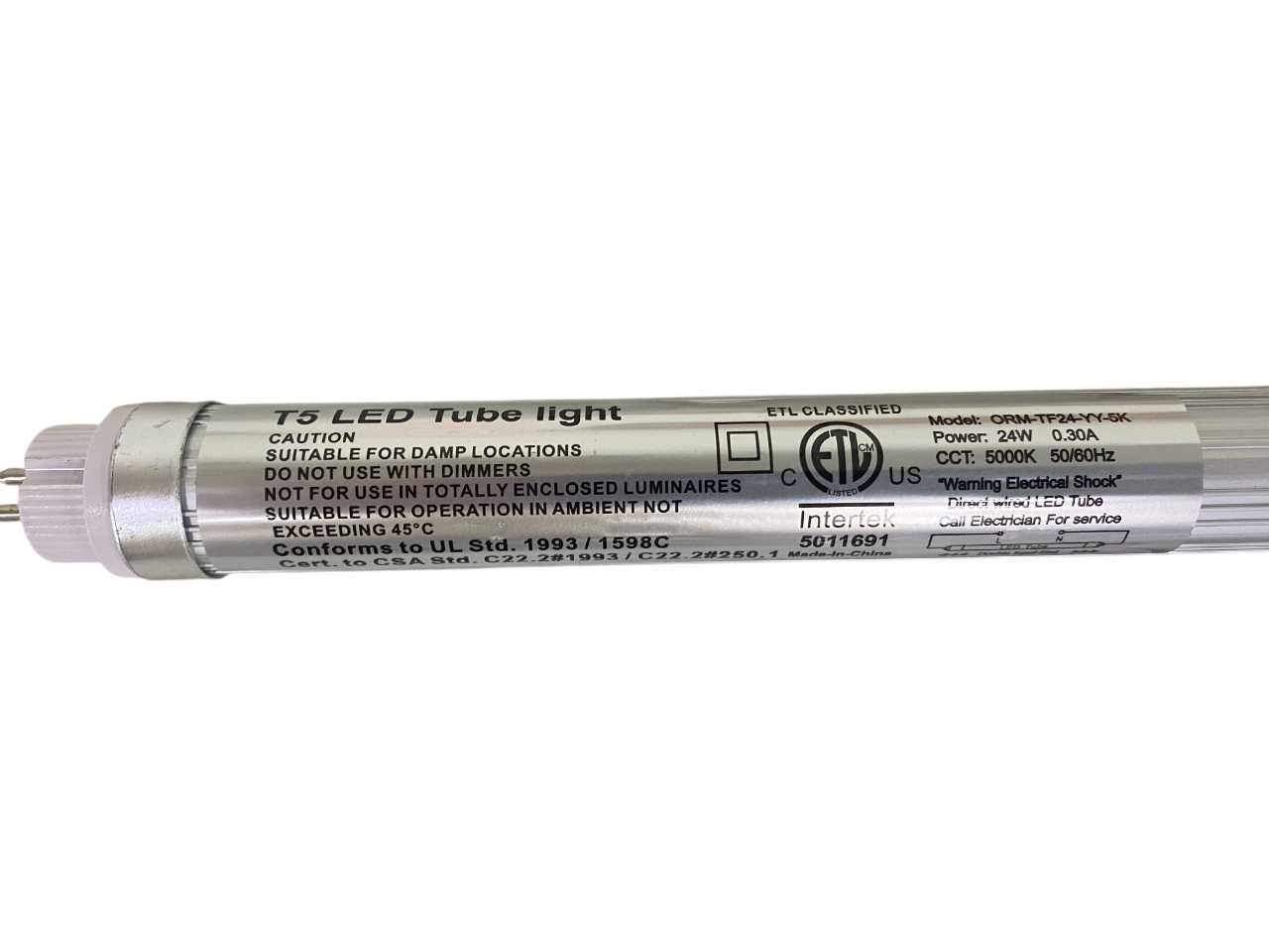 T5 4' 24w 3,600 Lumen FROSTED LENS 5000K 100-277vAC 180° BEAM ANGLE