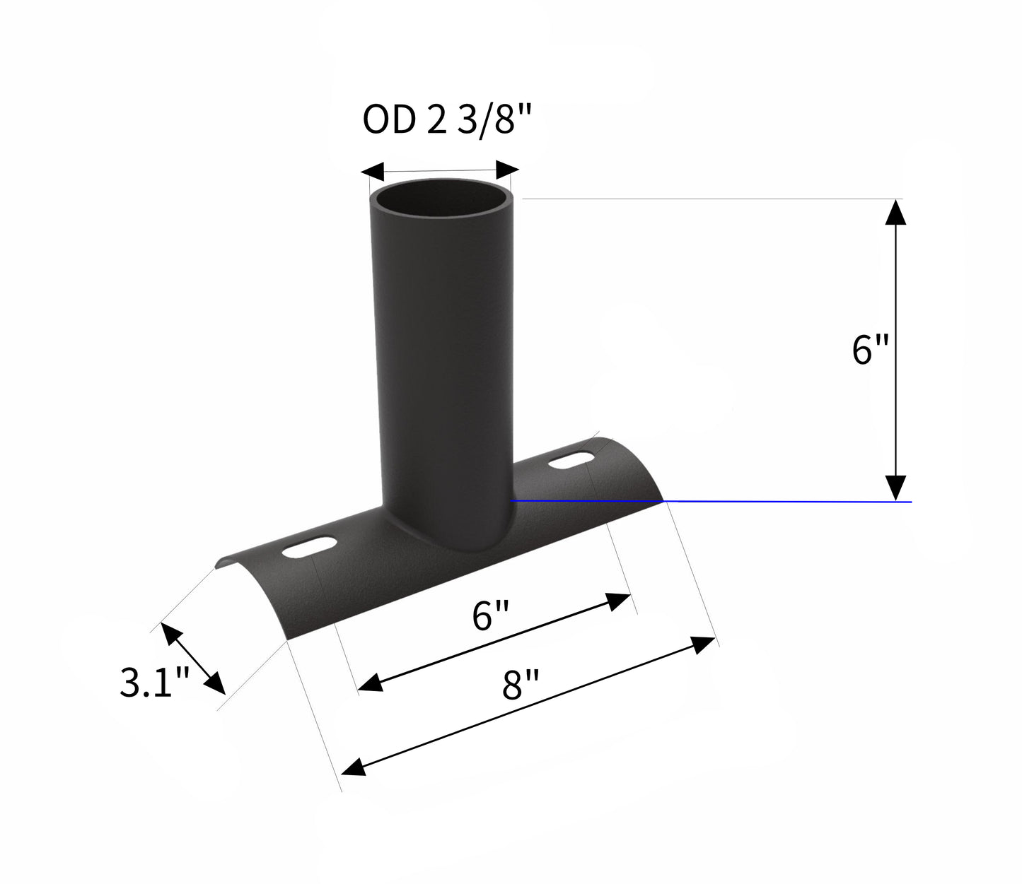 SIDE TENON 2-3/8in O.D. Tenon ROUND POLE MOUNT Adapter for SLIPFITTER