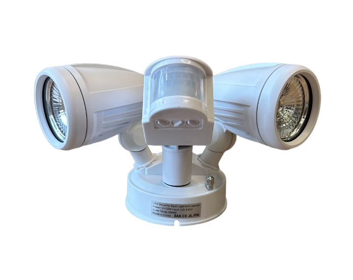 Dual-Head Adjustable Motion Activated Flood Light WHITE 26w 3,000 Lumens