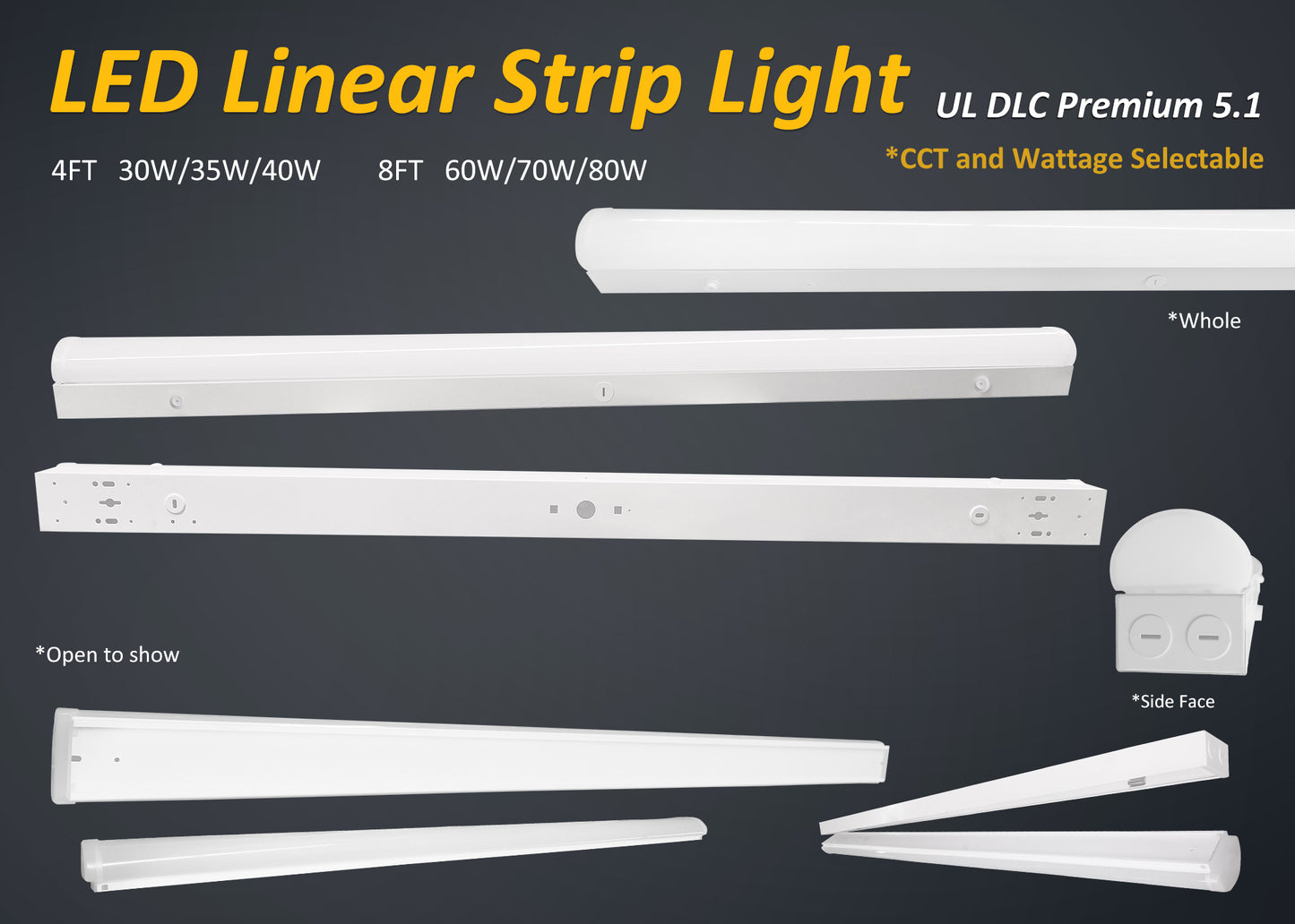 (CASE OF 6) 8 Foot Shop Light (FLAT PC LENS) 19,600 Lumen (3500K,4000K,5000K,6000K) Kelvin and (80W,70W,60W) Wattage Tune-Able and 0-10v Low Voltage Dimmable