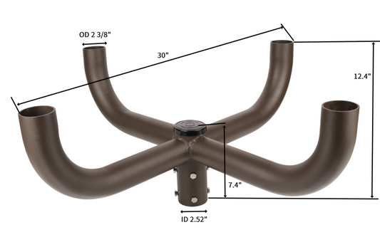 Quad Bullhorn Mounting Bracket for 4 Lighting Fixtures with 2-3/8in Slip Fitter (Post Light Accessories for Led Area Lights)